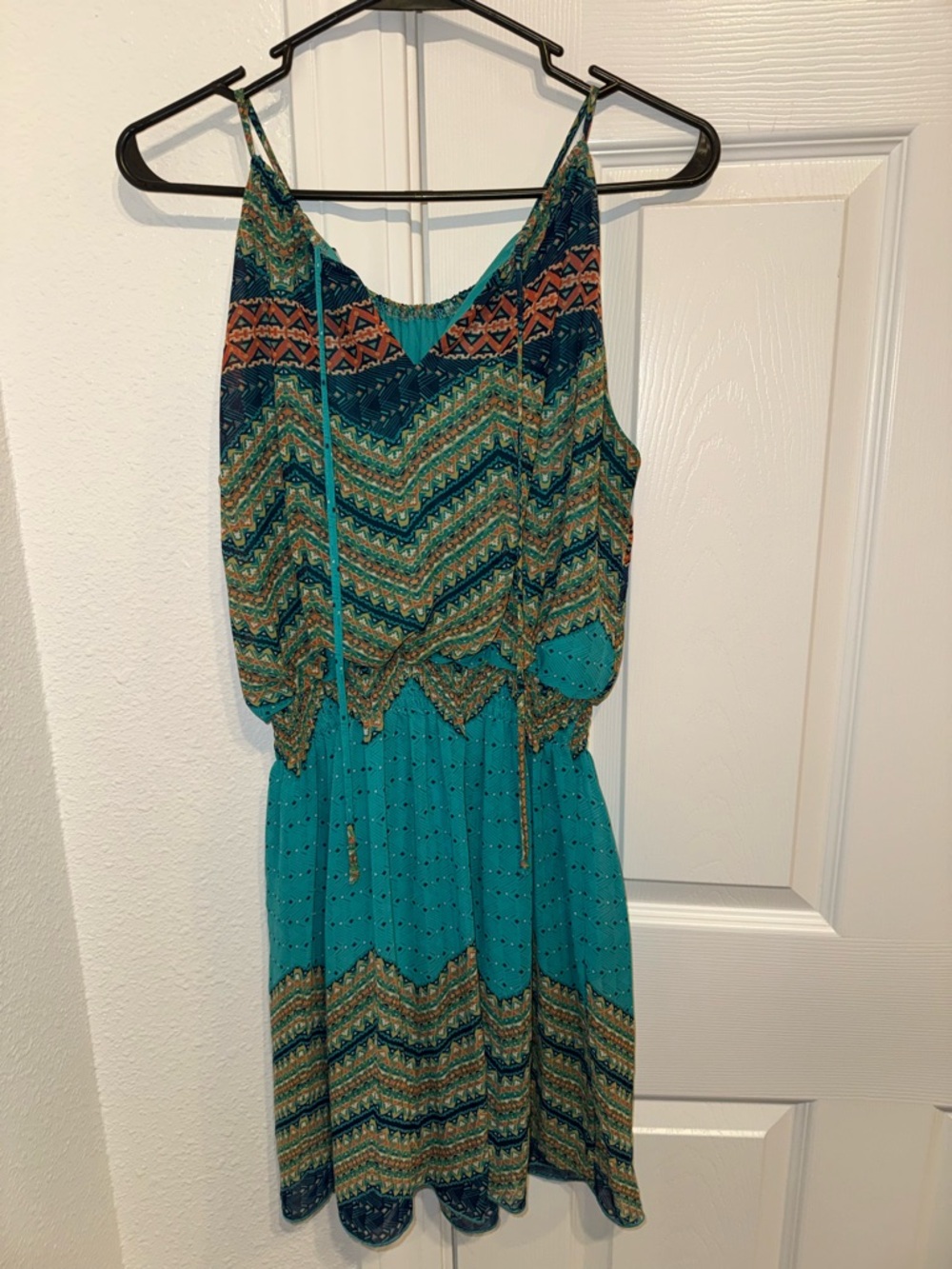 Sweet Storm Teal Multicolor Chevron Mini Dress